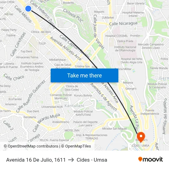 Avenida 16 De Julio, 1611 to Cides - Umsa map