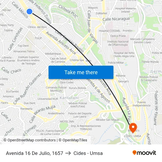 Avenida 16 De Julio, 1657 to Cides - Umsa map