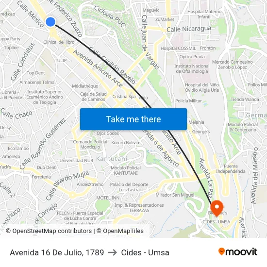 Avenida 16 De Julio, 1789 to Cides - Umsa map
