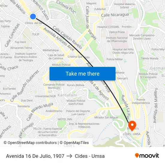 Avenida 16 De Julio, 1907 to Cides - Umsa map