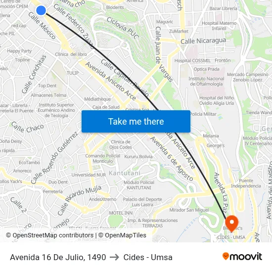 Avenida 16 De Julio, 1490 to Cides - Umsa map