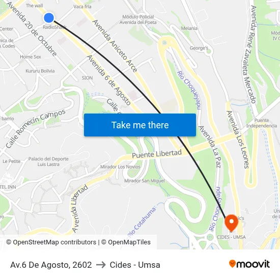 Av.6 De Agosto, 2602 to Cides - Umsa map