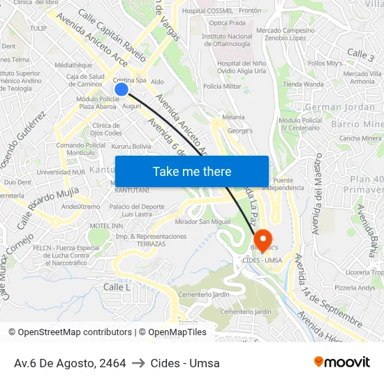 Av.6 De Agosto, 2464 to Cides - Umsa map