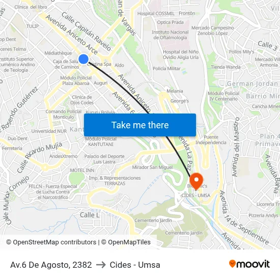 Av.6 De Agosto, 2382 to Cides - Umsa map