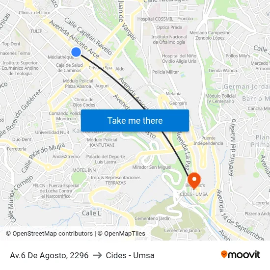 Av.6 De Agosto, 2296 to Cides - Umsa map