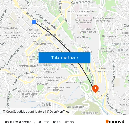 Av.6 De Agosto, 2190 to Cides - Umsa map