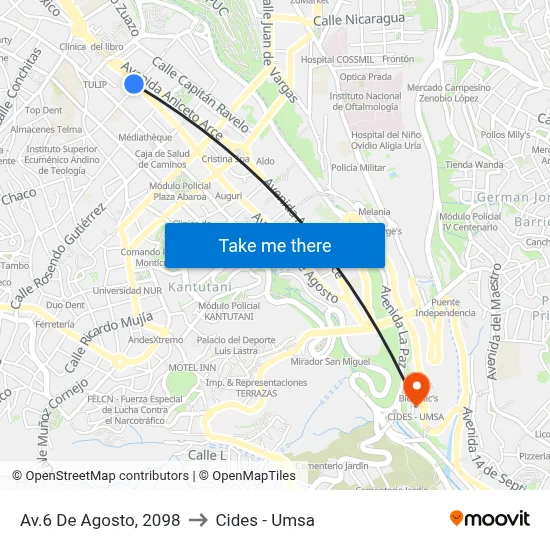 Av.6 De Agosto, 2098 to Cides - Umsa map