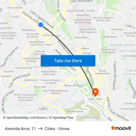 Avenida Arce, 11 to Cides - Umsa map