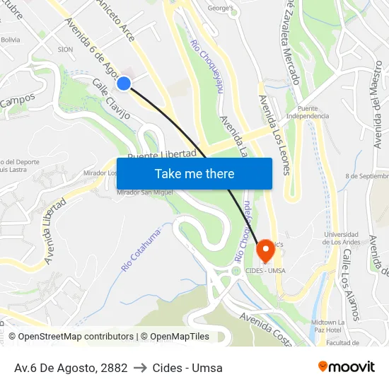 Av.6 De Agosto, 2882 to Cides - Umsa map
