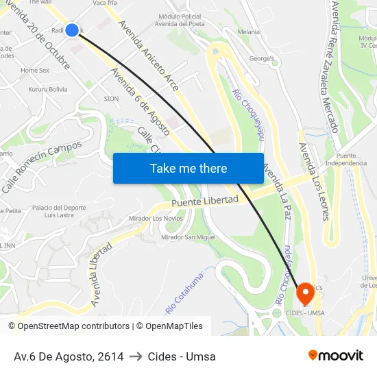 Av.6 De Agosto, 2614 to Cides - Umsa map