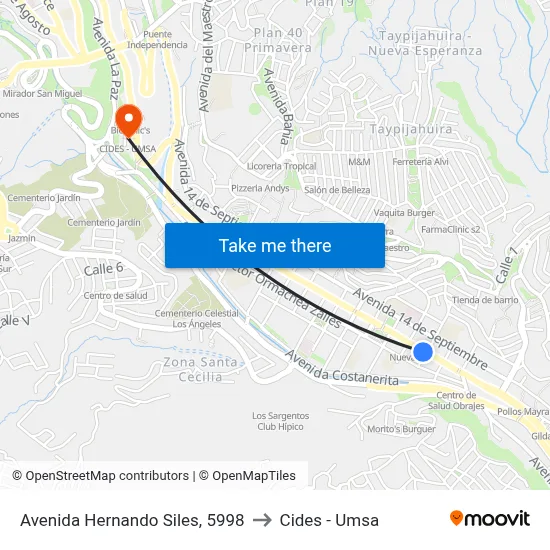 Avenida Hernando Siles, 5998 to Cides - Umsa map