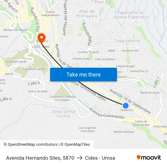 Avenida Hernando Siles, 5870 to Cides - Umsa map