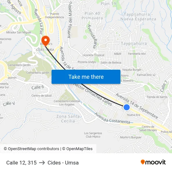 Calle 12, 315 to Cides - Umsa map