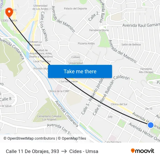 Calle 11 De Obrajes, 393 to Cides - Umsa map