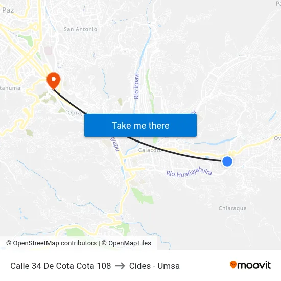 Calle 34 De Cota Cota 108 to Cides - Umsa map