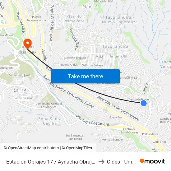Estación Obrajes 17 / Aynacha Obrajes to Cides - Umsa map