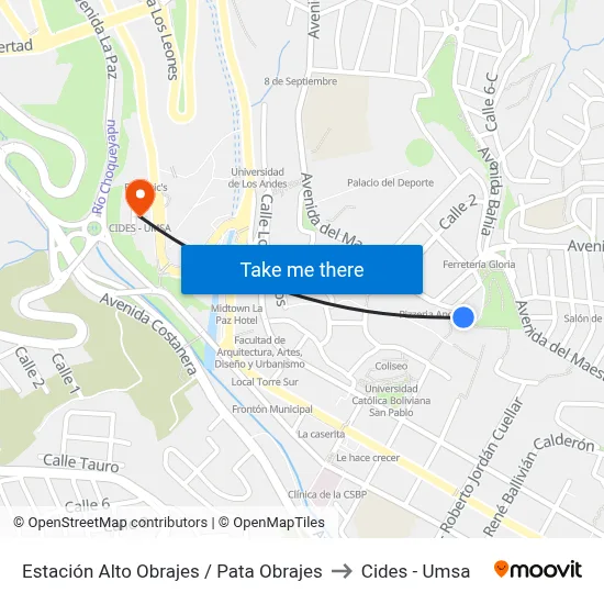 Estación Alto Obrajes / Pata Obrajes to Cides - Umsa map