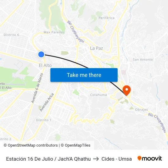 Estación 16 De Julio / Jach'A Qhathu to Cides - Umsa map