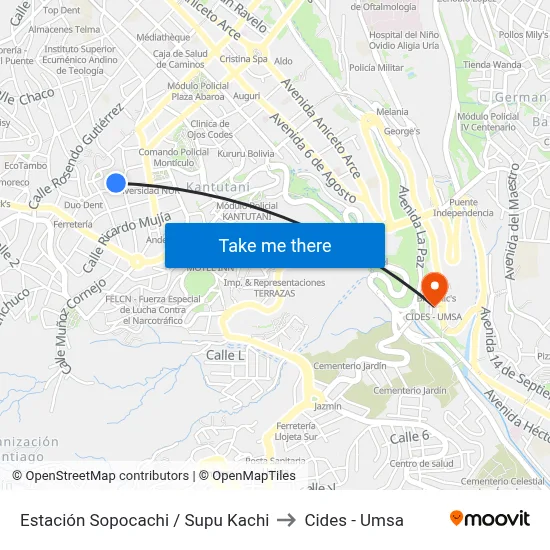 Estación Sopocachi / Supu Kachi to Cides - Umsa map