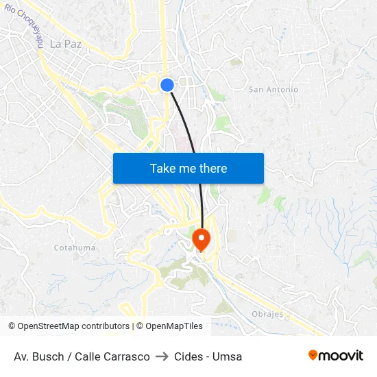 Av. Busch / Calle Carrasco to Cides - Umsa map
