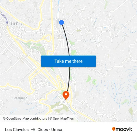 Los Claveles to Cides - Umsa map