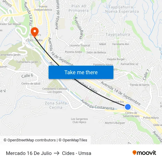 Mercado 16 De Julio to Cides - Umsa map
