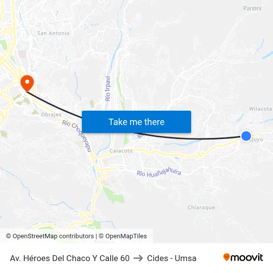 Av. Héroes Del Chaco Y Calle 60 to Cides - Umsa map