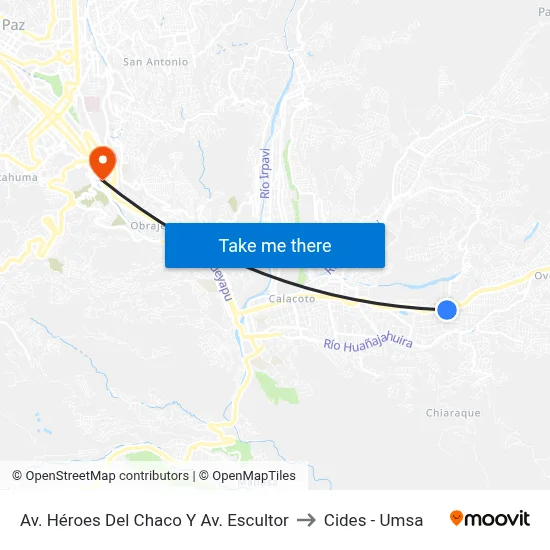 Av. Héroes Del Chaco Y Av. Escultor to Cides - Umsa map