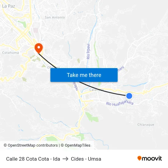 Calle 28 Cota Cota - Ida to Cides - Umsa map