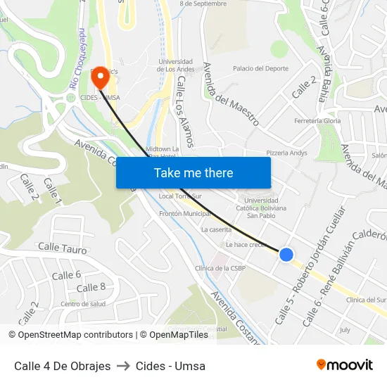 Calle 4 De Obrajes to Cides - Umsa map
