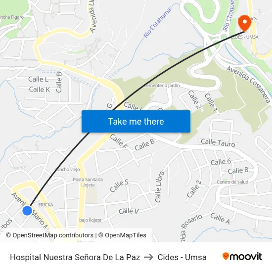 Hospital Nuestra Señora De La Paz to Cides - Umsa map