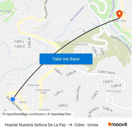 Hopital Nuestra Señora De La Paz to Cides - Umsa map