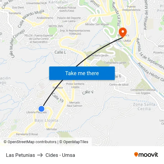 Las Petunias to Cides - Umsa map