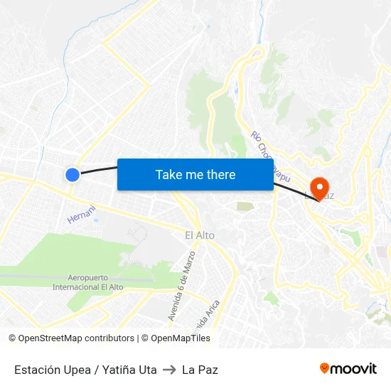 Estación Upea / Yatiña Uta to La Paz map
