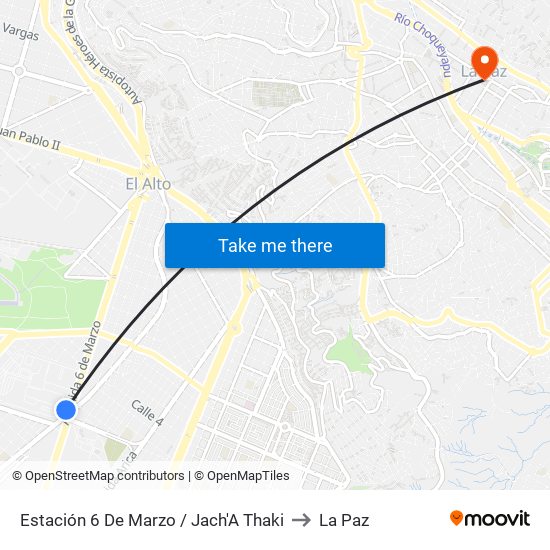 Estación 6 De Marzo / Jach'A Thaki to La Paz map