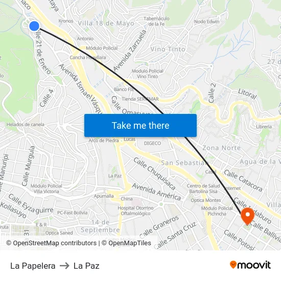 La Papelera to La Paz map