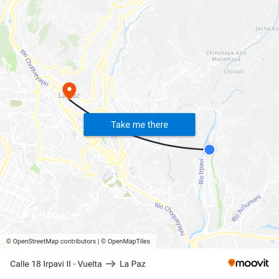 Calle 18 Irpavi II - Vuelta to La Paz map