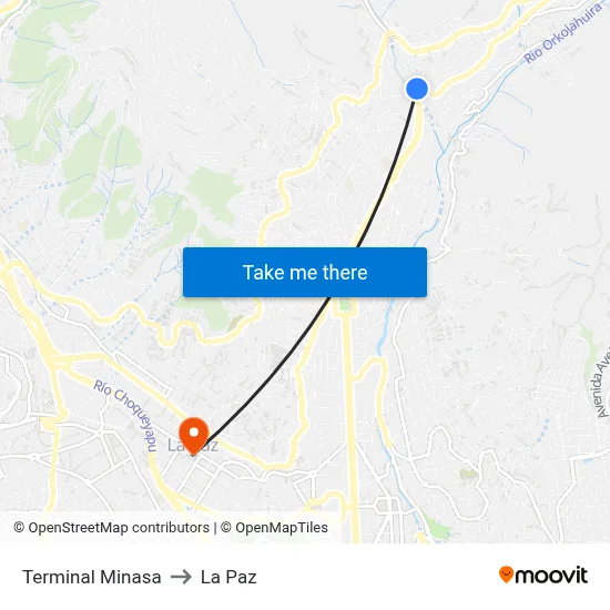 Terminal Minasa to La Paz map