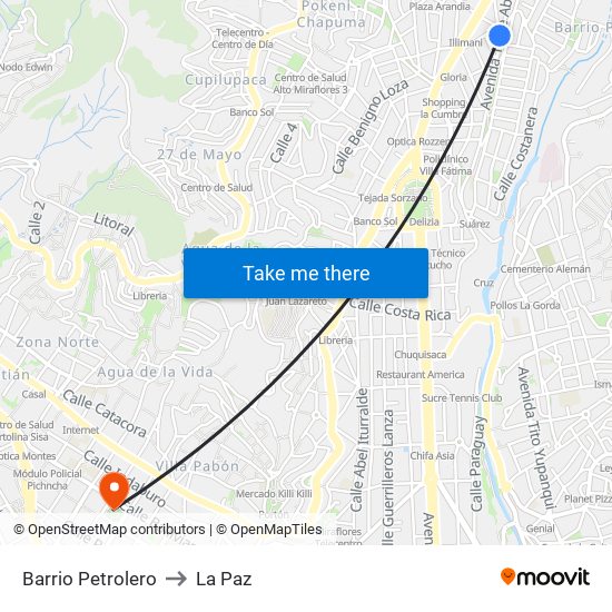 Barrio Petrolero to La Paz map