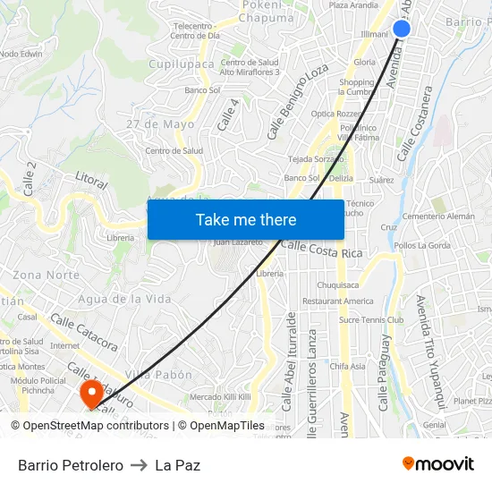 Barrio Petrolero to La Paz map