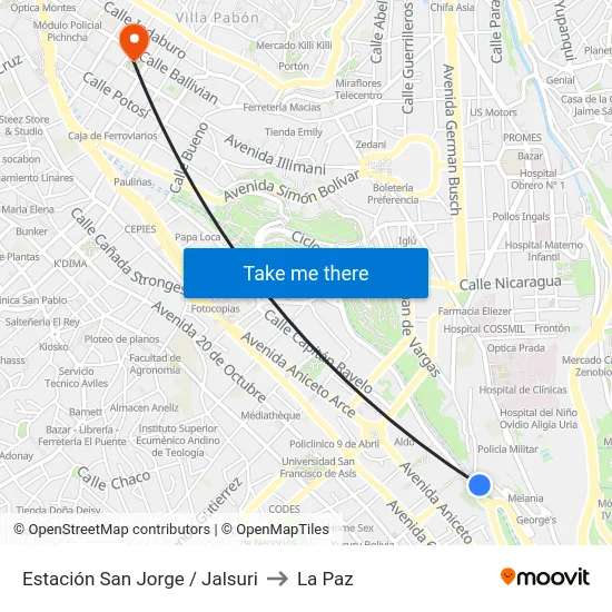 Estación San Jorge / Jalsuri to La Paz map
