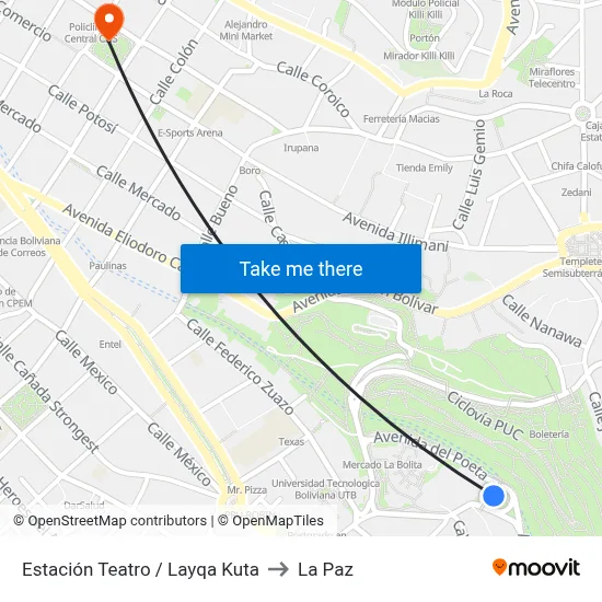 Estación Teatro / Layqa Kuta to La Paz map