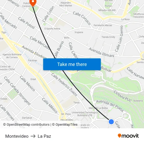 Montevideo to La Paz map