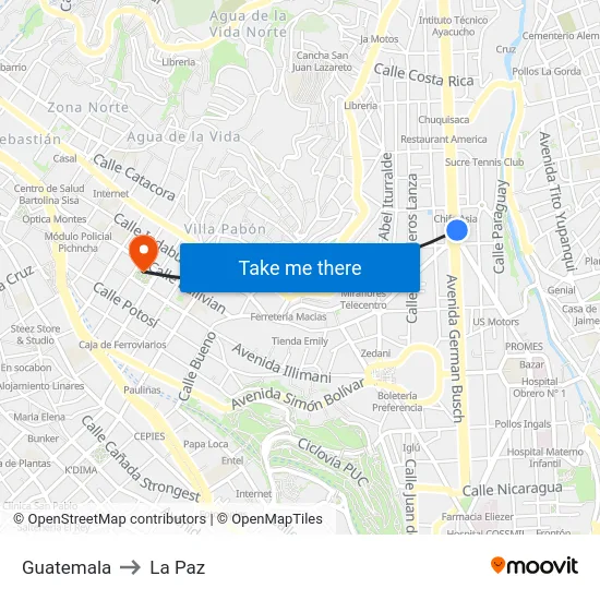 Guatemala to La Paz map