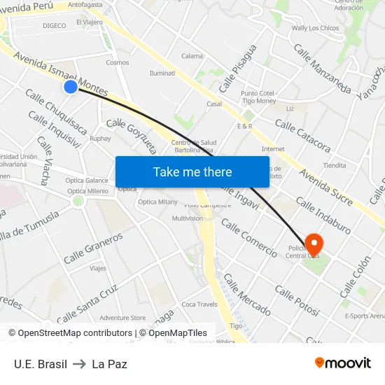 U.E. Brasil to La Paz map