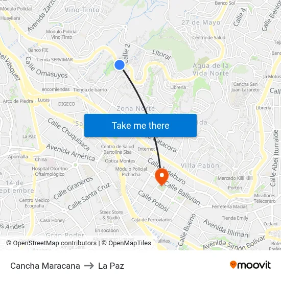 Cancha Maracana to La Paz map