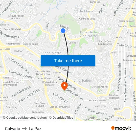 Calvario to La Paz map
