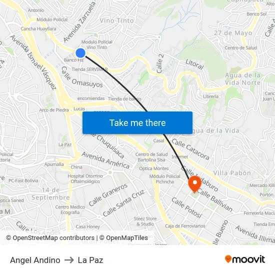Angel Andino to La Paz map