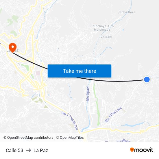 Calle 53 to La Paz map