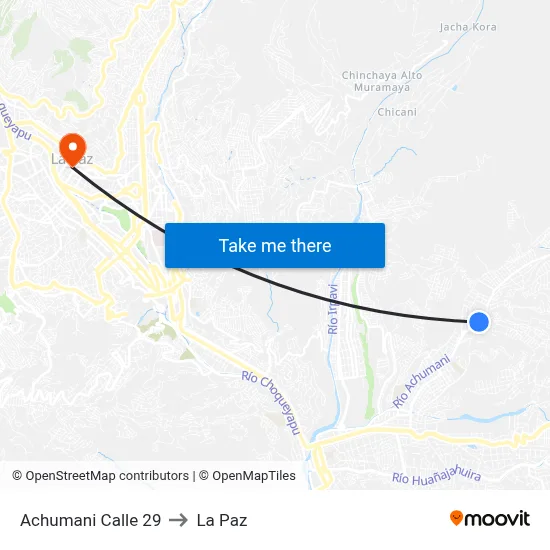 Achumani Calle 29 to La Paz map